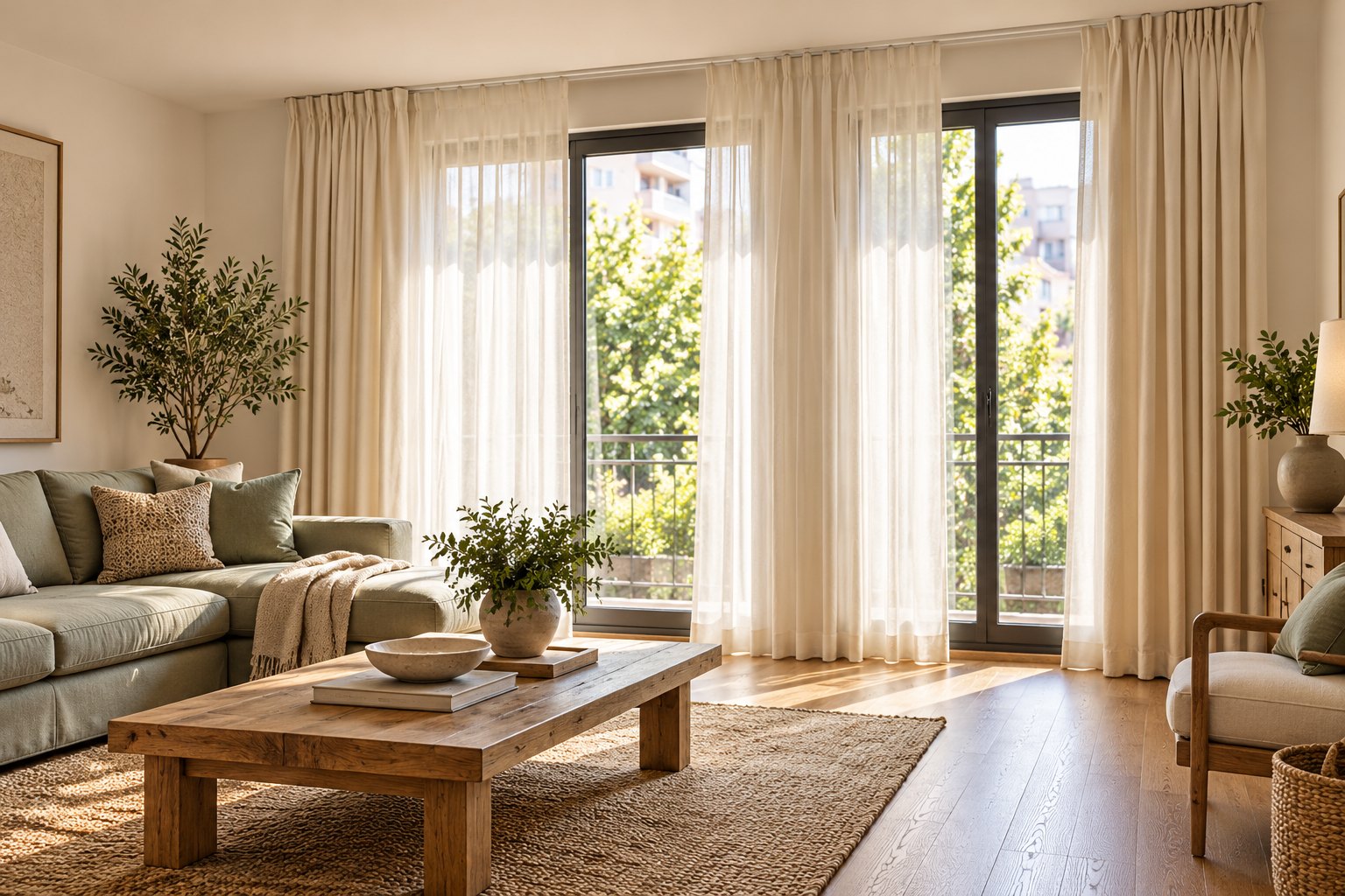 Cortinas instaladas en un salón luminoso